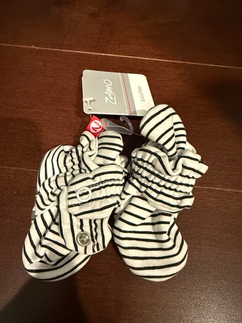 Zutano White and Black Striped Infant Booties